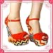 Women's Qupid Orange Velvet Bow Tribal Print Peep Toe Wedges (Finder47)