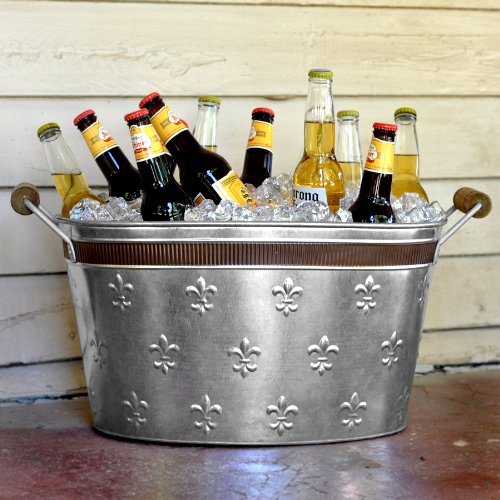 Fleur De Lis Tin Beverage Tub with Bronze Banding Garaldqueyer