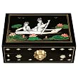 Handmade Black Lacquer & Mother Of Pearl Jewelry Box - Imperial Chinese Ladies With Lotus Flowers
