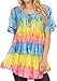 Sakkas Monet Long Tall Tie Dye Ombre Embroidered Cap Sleeve Blouse Shirt Top
