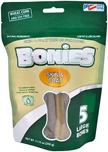 Bonies Natural Skin & Coat Formula Large-Sized Single Bone - Promote Silky Coat & Healthy Skin, Healthy Teeth & Fresh Breath, Low Calories - Chicken Flavor, 5 Bones