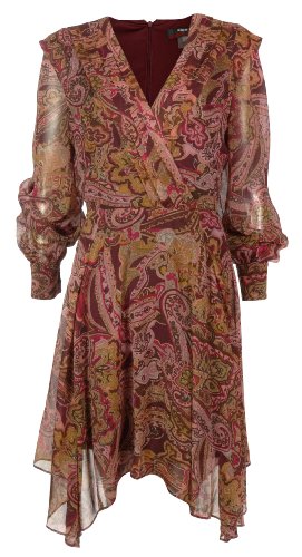 Miss Sixty Women's Printed Paisley Chiffon Peasant Dress (6, Pink Multi)