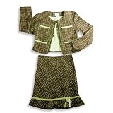 Plum Pudding Ltd - Girls Boucle Skirt Suit Set, Brown, Green