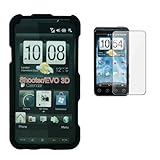 Premium Black Hard Rubberized Case with Clear Crystal Screen for HTC EVO 3D ....
