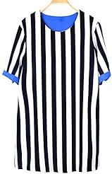 Chiffon Elbow Length Sleeves Summer Striped Print  Shirt Jumper 