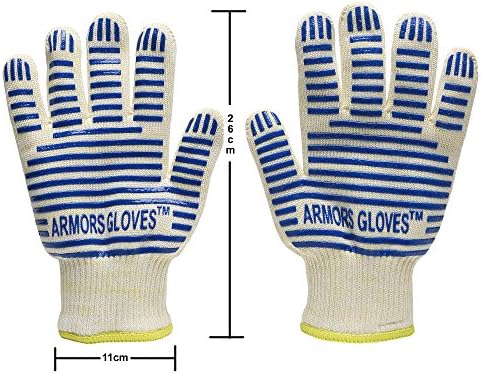 Armors Gloves (One Pair)- BBQ & Grill Heat Resistant Gloves, Oven Mitt Barbecue Gloves (Blue Stripe)