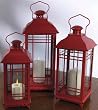 Set of 3 Farm Fresh Red Decorative Metal Pillar Candle Lanterns