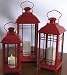 Set of 3 Farm Fresh Red Decorative Metal Pillar Candle Lanterns
