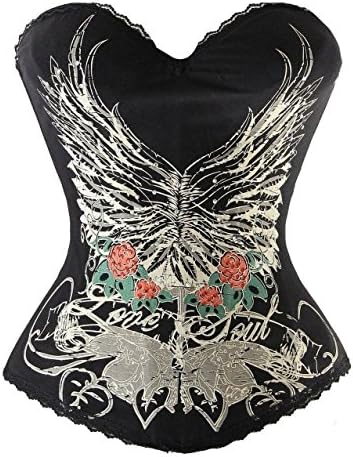 Jewlryfinds Fashion Lady Wings and Roses Printed Sexy Magic Tattoo Corset
