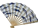 Japanese Geisha Odori Dance Hand Held SENSU Folding Fan Blue Surf Design, Made in Japan