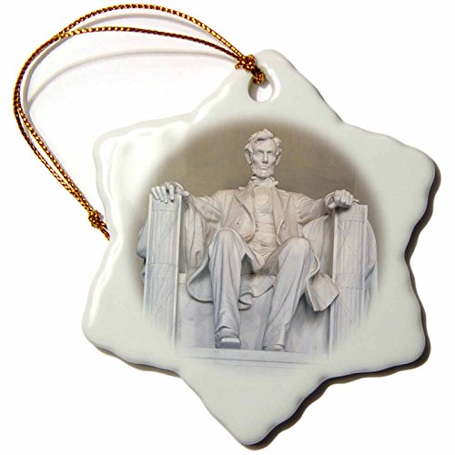 3dRose orn_88995_1 Abraham Lincoln Memorial Washington DC Raymond Klass Snowflake Decorative Hanging Ornament, Porcelain, 3-Inch