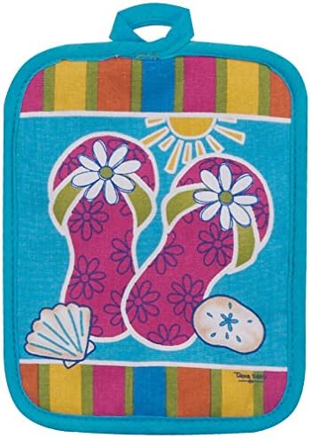 Beach Time Sun Flip Flop Sandals Shells Kitchen Pot Holder Cotton Kay Dee