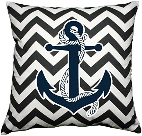 ChenHang Chevron Striped Accent Anchor Pattern Decorative Throw Pillow Cover 16x16 Inch Classic Square Sofa Pillow Case Black( Black and White)
