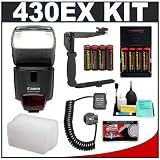 Canon 430EX Speedlite Flash + 8 Batteries & Charger + Sto-Fen Omni-Bounce Diffuser + Cord + Stroboframe 350 Bracket for Canon Rebel XS, XSi, XT, XTi, EOS 1D, 5D, 30D, 40D & 50D EOS Digital SLR Cameras