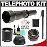 Rokinon 650-1300mm f/8-16 Telephoto Lens & 2x Teleconverter (= 650-2600mm) with Case + Monopod + Accessory Kit for Sony Alpha NEX-3, NEX-5, NEX-C3, NEX-5N, NEX-7 Digital SLR Cameras