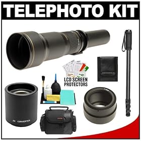 Rokinon 650-1300mm f/8-16 Telephoto Lens & 2x Teleconverter (= 650-2600mm) with Case + Monopod + Accessory Kit for Sony Alpha NEX-C3, NEX-F3, NEX-5, NEX-5N, NEX-7 Digital Cameras