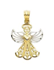 14k Yellow Gold & Rhodium Filigree Angel Pendant