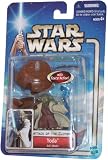 Star Wars Year 2002 Collection 1 Attack of the Clones 2 Inch Tall Action Figure # 23 - Jedi Master Yoda with Green Lightsaber, Walking Stick, Energy Blast and Levitation Platform Base