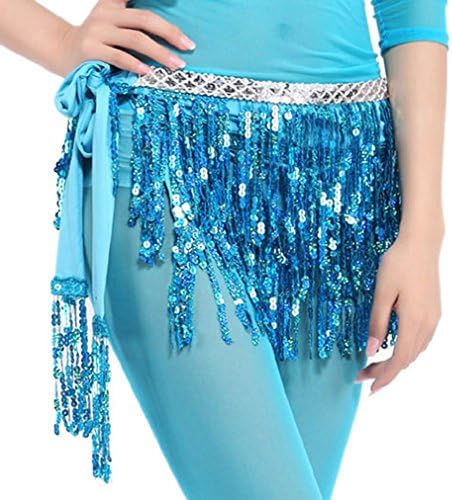 Songbird Dancer Fashion Luxury Dazzling Coins Tassel Belly Dance Hip Scarf Indian Dance Skirt Waist Chain (Lake Blue)