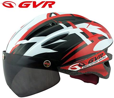Gvr Bicycle Helmet Cycling Helmet Ultralight Integrally-Molded With Magnetic Uv Visor Size 56-61Cm - Red