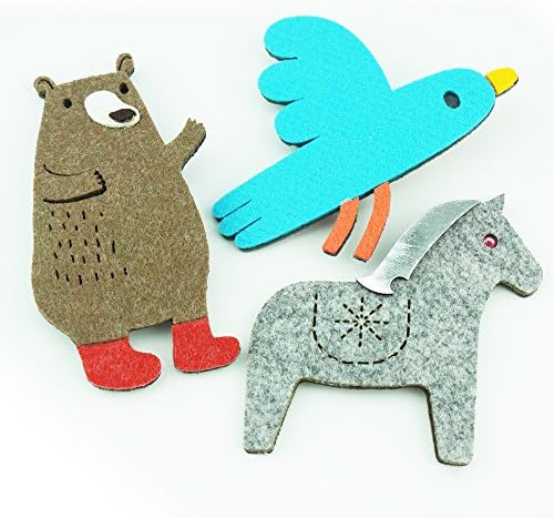 Felt animal hair clips for girls, bear, bird and horse, pack of three, three color options (cool)