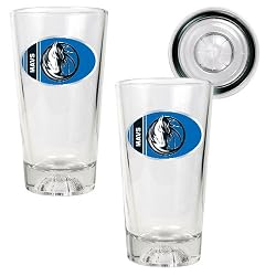 Dallas Mavericks 2pc Pint Ale Glass Set with Basketball Bottom - Oval Logo NBA Basketball
