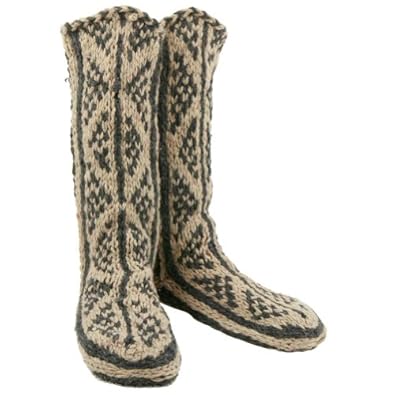 Amazon.com: Wool Blend Mukluks with Leather Sole Slipper Socks: Clothing