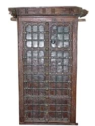 Antique Rustic Jharokha Jaipur Hand Carved Teak Wood Indian Terrace Window Door