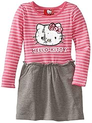 Girls Scoop Neck Asymmetric  Sequined Applique Striped Print Chiffon/Polyester  Dress With Ruffles