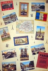 Vintage Paris Postcards Collage Decorative Paper by Cavallini & Co. - Gift Wrap: Set of (4) Four Sheets