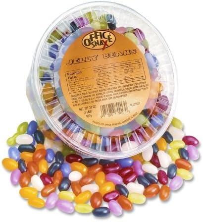 Wholesale CASE of 15 - Office Snax Gourmet Jellybean Candy-Tub of Candy, Jelly Bean, 2 lb.