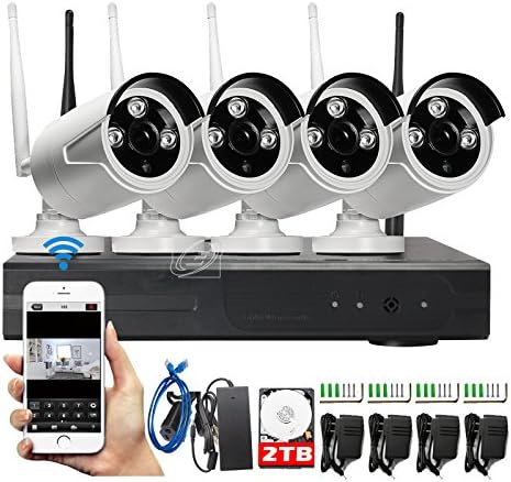 Eyedea 4 CH WIFI NVR 2TB HDD 4 RJ45 Ports Wireless Video Surveillance Home Security Camera System with 4 Wireless IP Network 720P Outdoor Night Vision Plug and Play Smart Phone APP Remote View