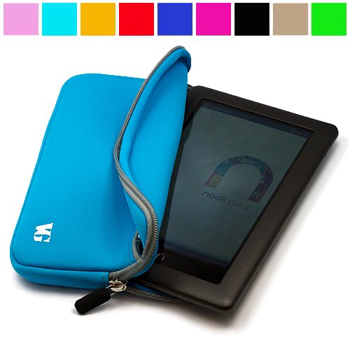 Best Price Durable Jet Neoprene Protective Glove Cover Sleeve with Exterior Pocket for Blackberry Playbook Tablet 7 inch LCD Display Screen WiFi Connectivity, Sky Blue