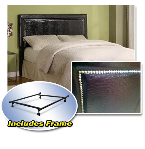 51sOnXO8ztL Queen Size Dark Espresso Alligator Reptile Headboard Leather w/ Bed Frame