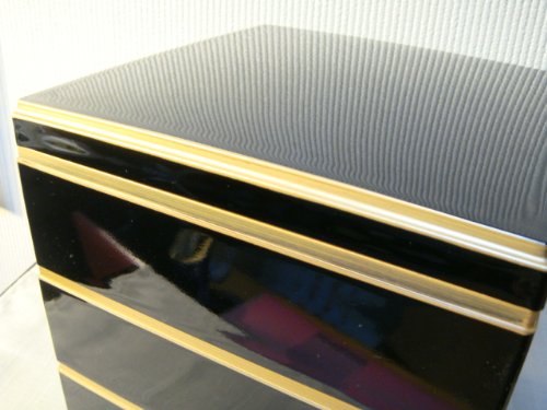 【越前漆器】6.5寸 三段校仓重 黑内朱涂金线 