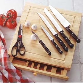 CUTTING BOARD BLOCK KITCHEN STAINLESS STEEL KNIFE SET