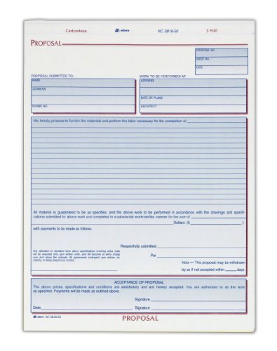 Adams Proposal Unit Form, 3 Part, Carbonless, 8.5 x 11.44