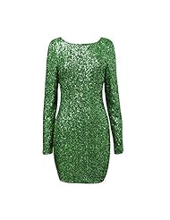 Sexy Backless Sequined Cotton/Polyester Long Sleeves Bodycon Dress/Club Dress/Party Dress/Mini Dress 