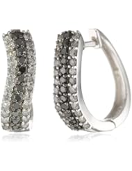 Sterling Silver Black and White Diamond Earrings (1 cttw)