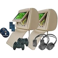 Headrest DVD Player - One Set of 2 Headrests with 2 Remote Controls, 2 Wireless Headphones, 2 Game Disks, 2 wireless Game Controllers