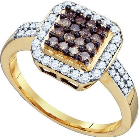 10k Yellow or White Gold 0.55 CT Stunning Diamond Fashion Ring w/ Chocolate Center & White Diamonds