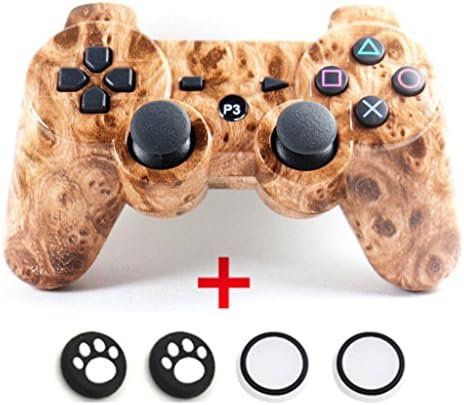 Bluetooth Wireless Dualshock Remote Gaming PS3 Controller Gamepads Consoles Joypad Joystick with 6-Axis And Double Vibration (Wood-grain Yellow)