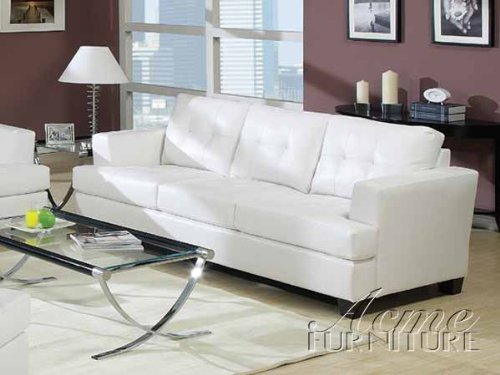 Contemporary White Bonded Leather Sofa by Acme Furniture