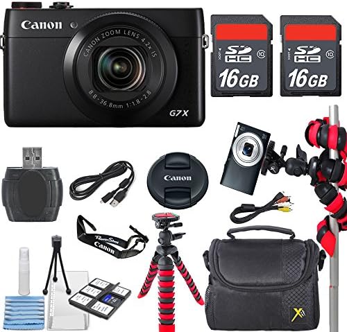 Canon PowerShot G7 X Digital Camera - Wi-Fi Enabled Bundle with 2 piece 16GB Class 10 SD Cards + High Speed Memory Card Reader + Deluxe Camera Bag + Flexible Spider Tripod + 6 Piece Cleaning Kit
