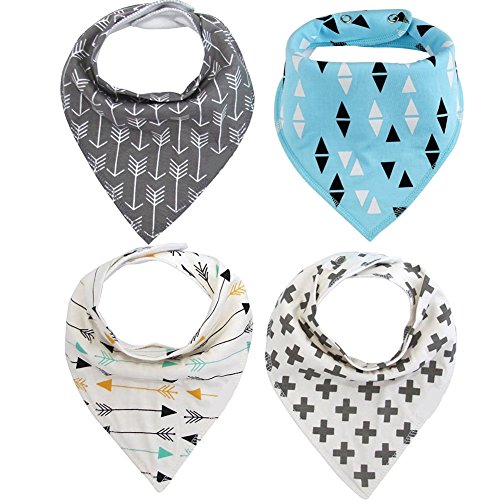 MSsmart(TM) Unisex 4Pack Baby Absorbent Cotton Bandana Drool Bibs,Cute Baby Gift for Boys & Girls Modern Baby Gifts Set (Arrows & Triangles Set)