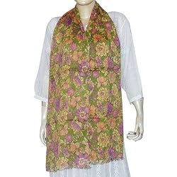 Scarfs for Girls Printed Linen Green Rectangular 24 x 74 inches