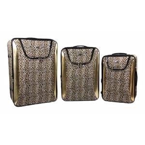 3 Piece Tan & Brown Leopard Print Luggage Set Travel
