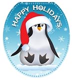 Toilet Tattoos TT-X607-R Happy Penguin Decorative Applique For Toilet Lid,  Round