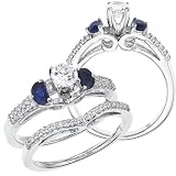 14K White Gold Qpid Collection Diamond Bridal Set With Crescent Blue Sapphires