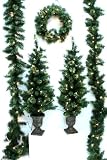 Good Tidings 5-Piece Mixed Cashmere Porch Tree Ensemble with Wreath and Garlands